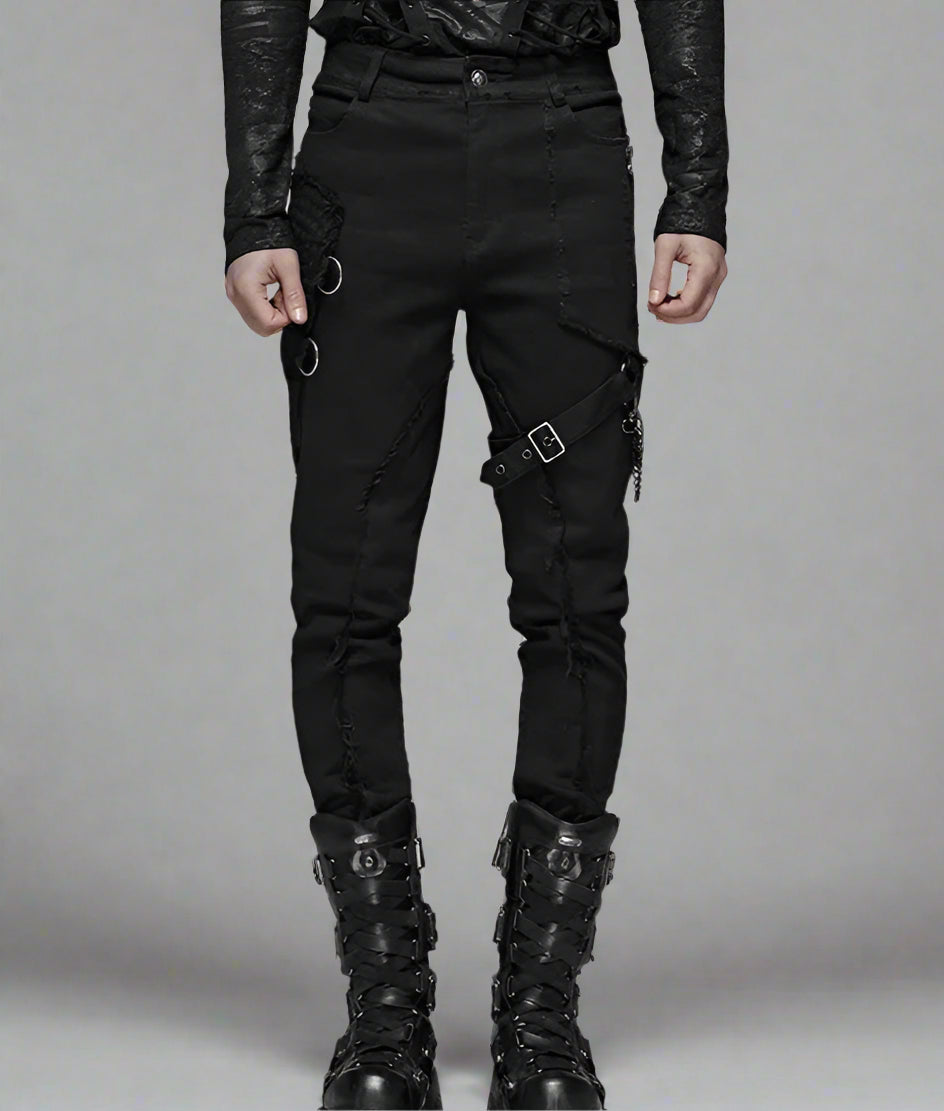 Men's  JEANS Black Elastic Wash Long Pants Gothic Fashion