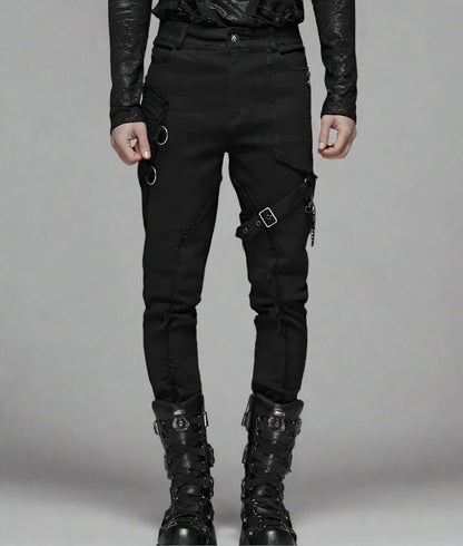Men's  JEANS Black Elastic Wash Long Pants Gothic Fashion