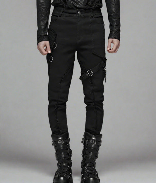 Men's  JEANS Black Elastic Wash Long Pants Gothic Fashion