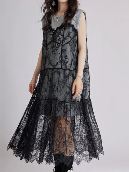 Gray Lace Shaper Dress – Elegant & Slimming Bodycon Style