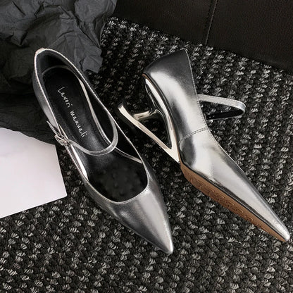 Blue Moon Elegant Pointed-Toe Genuine Leather Pumps