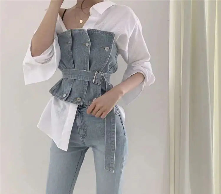 Set -Shirt and  Sleeveless  Denim Vest