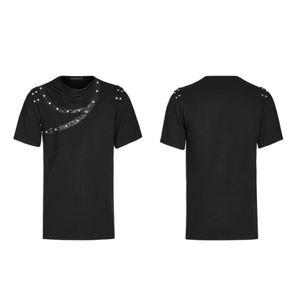 Men's Asymmetric Drop Collar Cracked Leather T-shirt