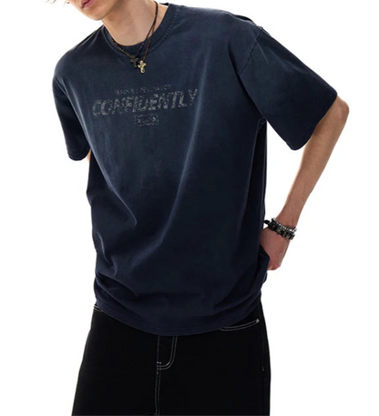 Brin Gradient Tie-dyed Letter Design T-shirt