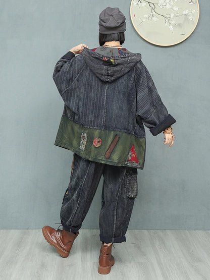 Blue  Moon Fashion   Hooded Jacket + High Waist Wide Leg Pants Two-piece Set