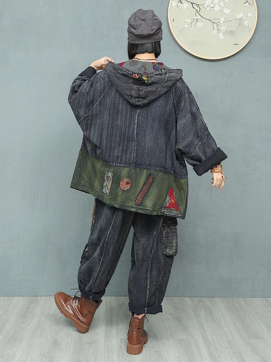 Blue  Moon Fashion   Hooded Jacket + High Waist Wide Leg Pants Two-piece Set