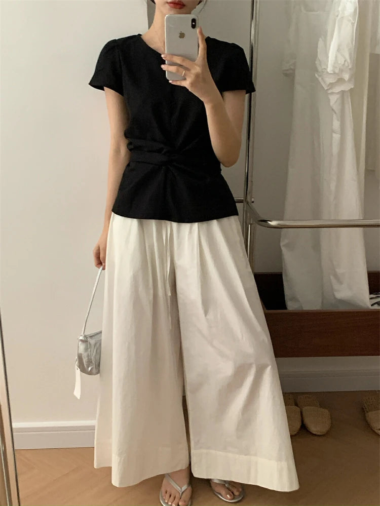 Pleated Knot Brief Blouse