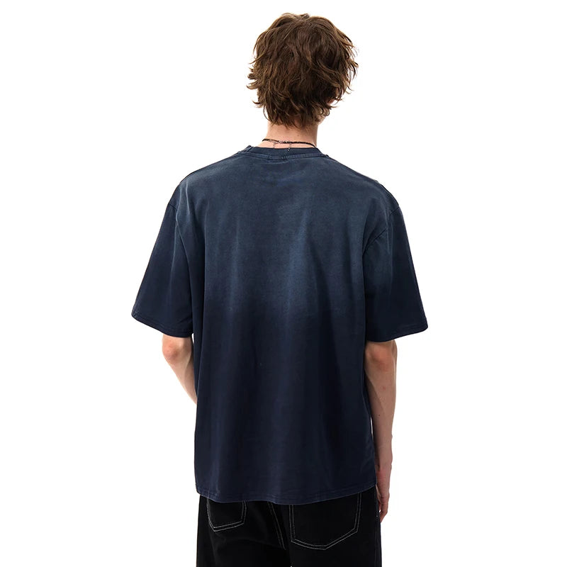 Brin Gradient Tie-dyed Letter Design T-shirt