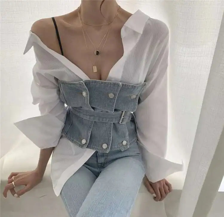 Set -Shirt and  Sleeveless  Denim Vest