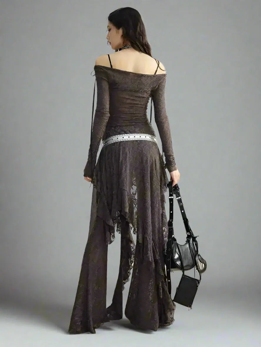 Lace Top-Wide Leg Pants Two Piece Suit