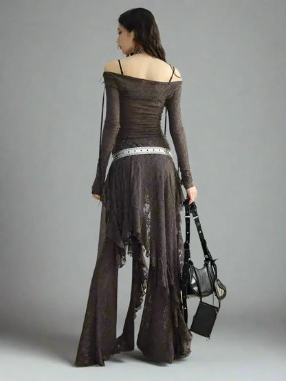 Lace Top-Wide Leg Pants Two Piece Suit