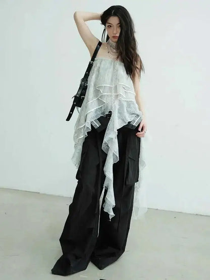 Light Gray  Irregular Ruffles Tank Tops Blue Moon Fashion House