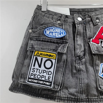 Blue Moon Fashion Embroidery Design Mini Denim Skirts