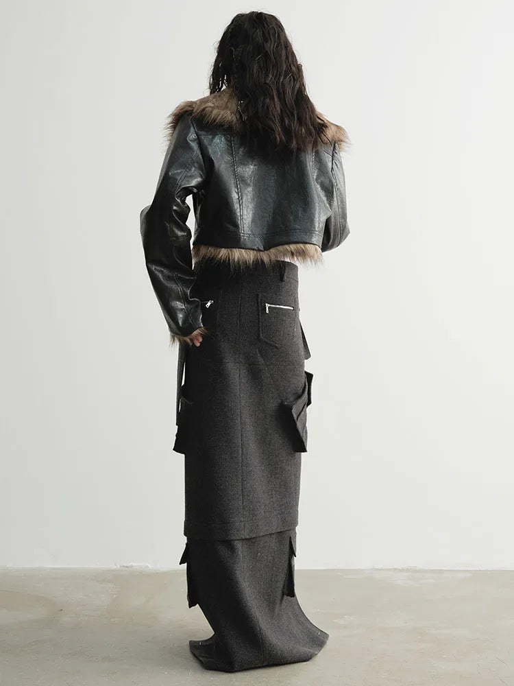 Double Wear Faux Fur Leather Jacket