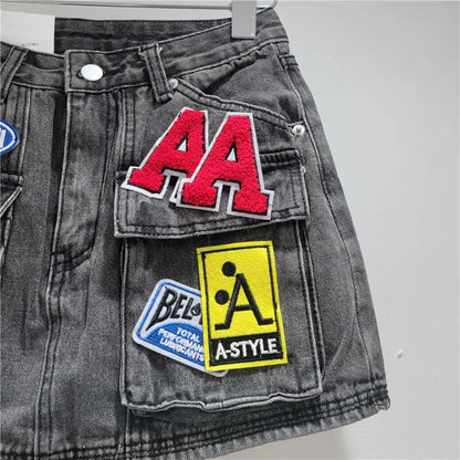 Blue Moon Fashion Embroidery Design Mini Denim Skirts
