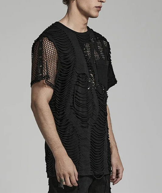 Men's  Ripped Irregular Mesh Short Sleeve T-shirt