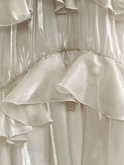 Irat Champagne Glossy Ruffles  Skirt