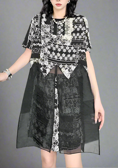 Black Organza T-shirt Print Shorts Two Piece Suit Blue Moon Fashion House