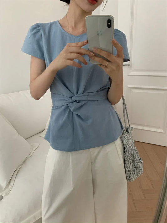 Pleated Knot Brief Blouse