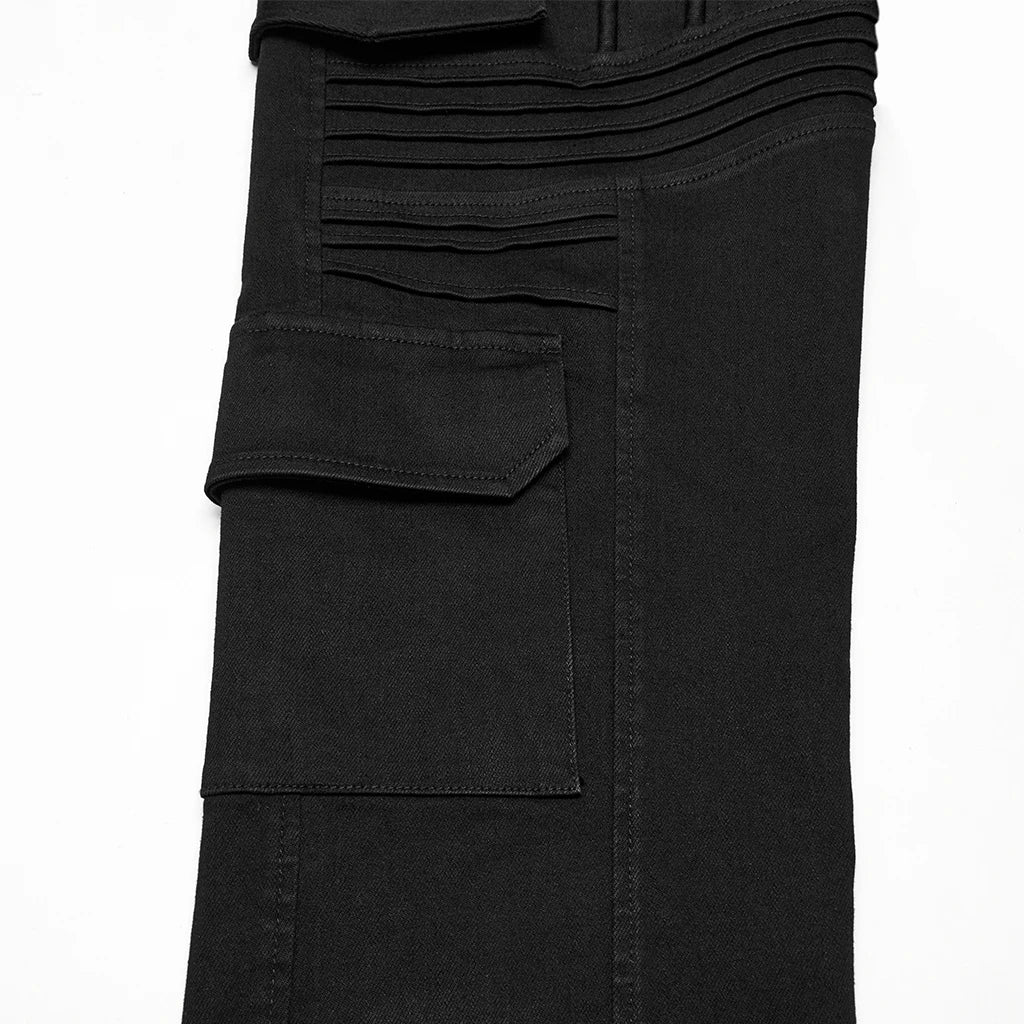 Men's Slim Denim Pants Geometric 3D Segmentation Pleats Trousers