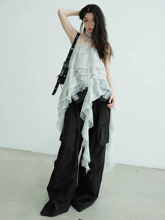 Light Gray  Irregular Ruffles Tank Tops