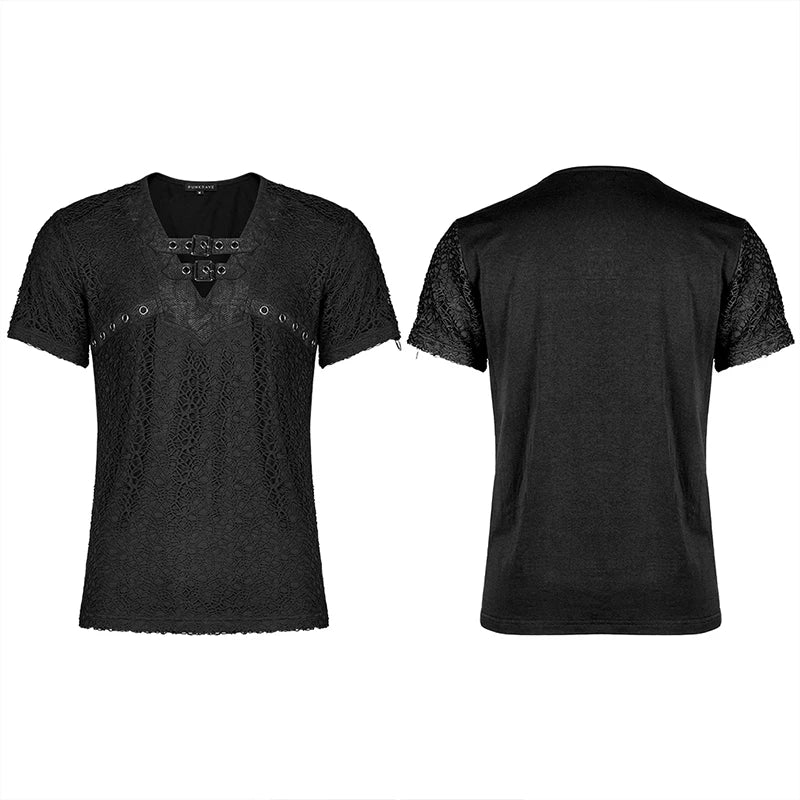 Men's Gothic Daily Personality Stylish Mesh V-neck Short Sleeve T-shirt