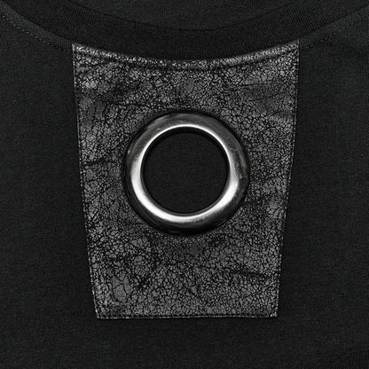 Men's  Distinctive Cracked Leather Knit T-shirt