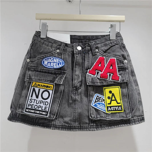 Blue Moon Fashion Embroidery Design Mini Denim Skirts