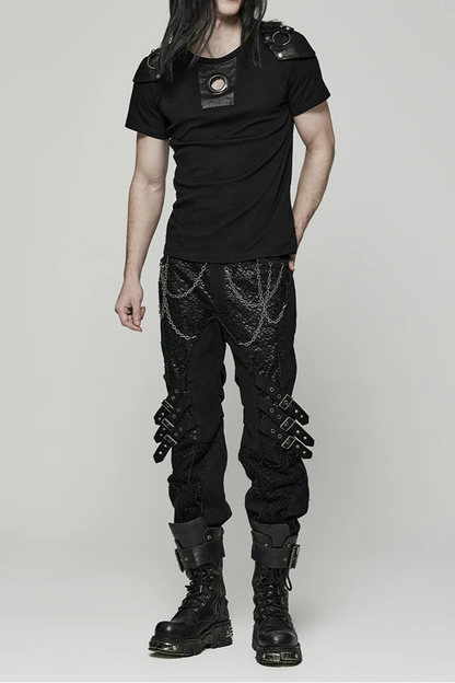Men's  Distinctive Cracked Leather Knit T-shirt