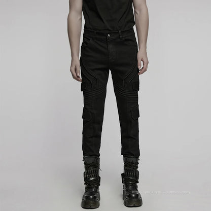 Men's Slim Denim Pants Geometric 3D Segmentation Pleats Trousers