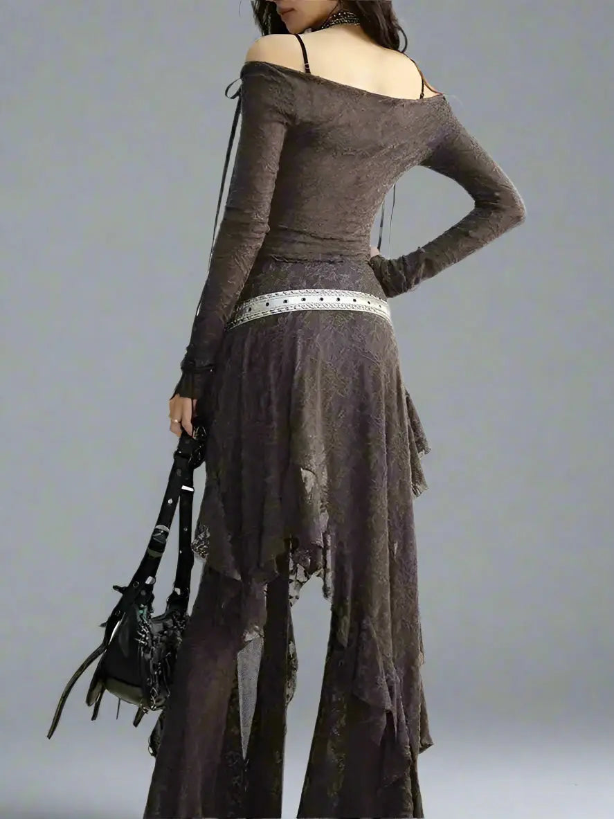 Lace Top-Wide Leg Pants Two Piece Suit