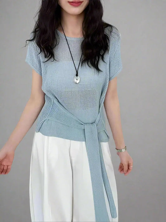 Blue Moon Fashion  Knitting Bandage Thin Casual T-shirt