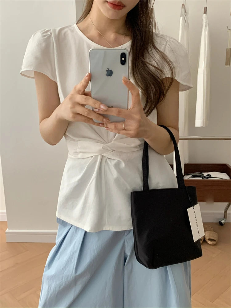 Pleated Knot Brief Blouse