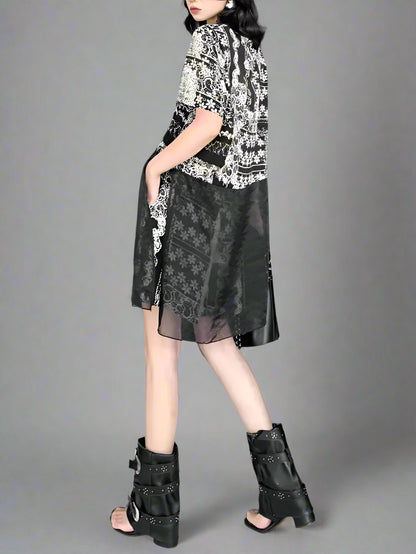 Black Organza T-shirt Print Shorts Two Piece Suit Blue Moon Fashion House