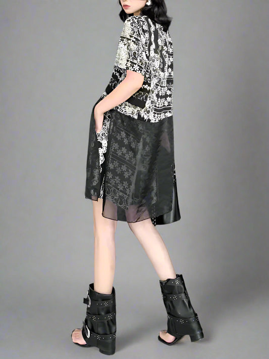 Black Organza T-shirt Print Shorts Two Piece Suit Blue Moon Fashion House