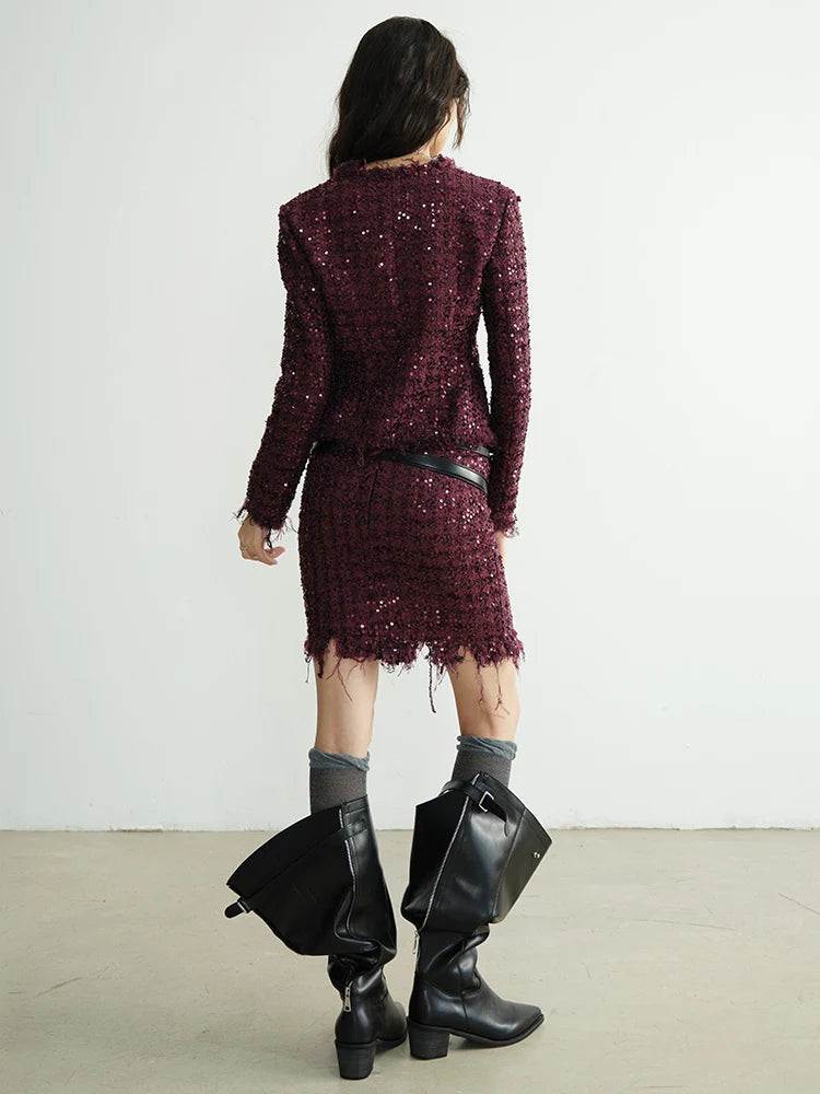 Wine Red Sequins  Two Pieces Suit