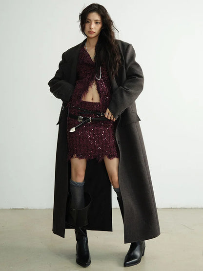 Wine Red Sequins  Two Pieces Suit