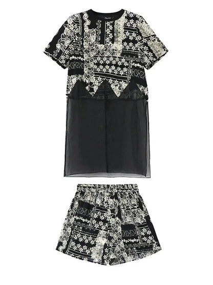 Black Organza T-shirt Print Shorts Two Piece Suit Blue Moon Fashion House