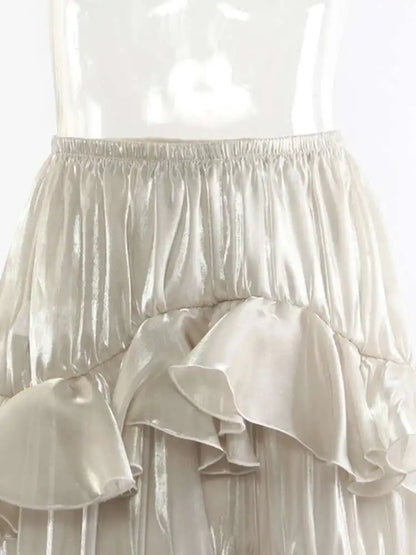 Irat Champagne Glossy Ruffles  Skirt
