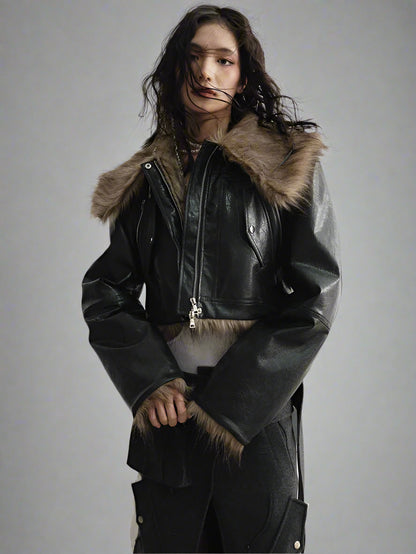 Double Wear Faux Fur Leather Jacket