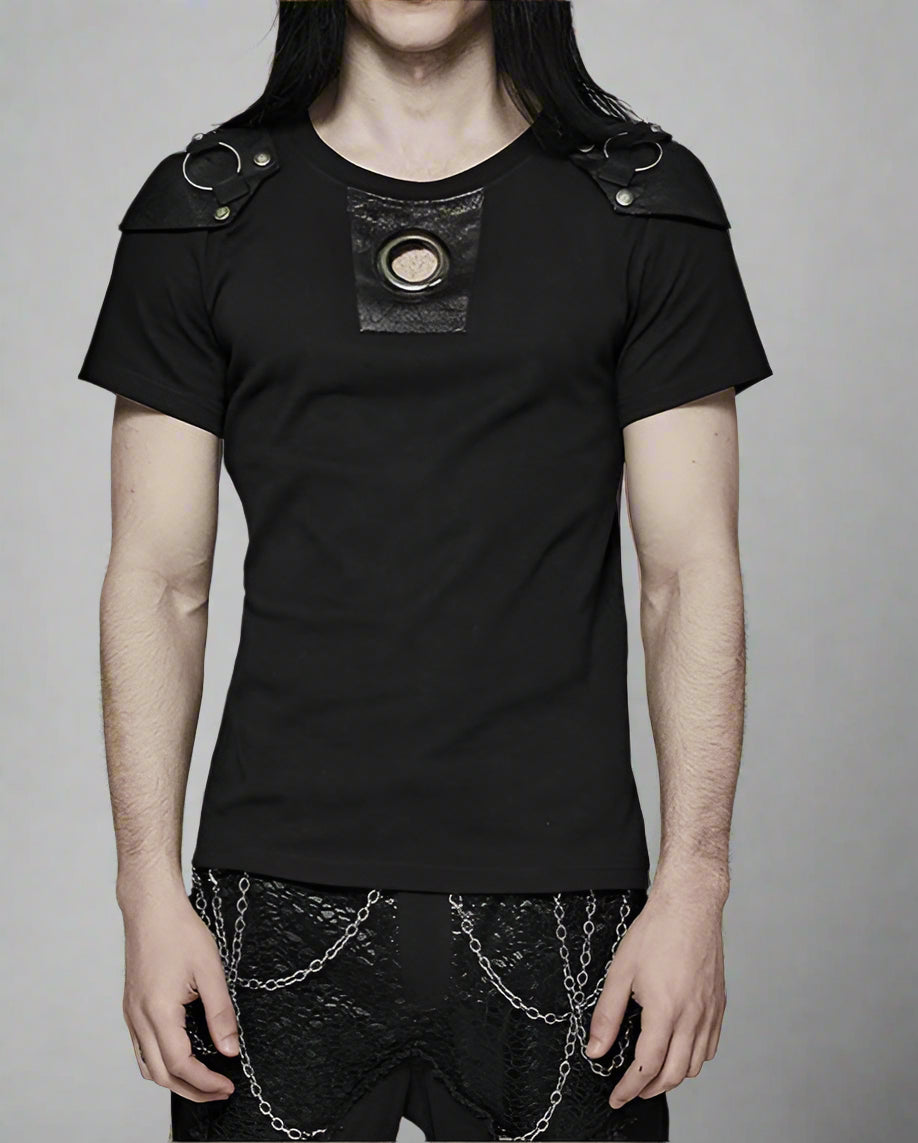 Men's  Distinctive Cracked Leather Knit T-shirt