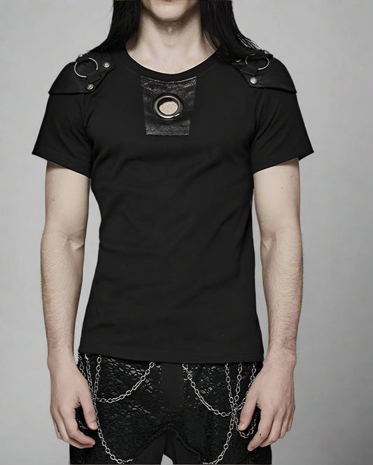Men's  Distinctive Cracked Leather Knit T-shirt