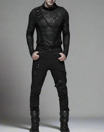 Men's  JEANS Black Elastic Wash Long Pants Gothic Fashion