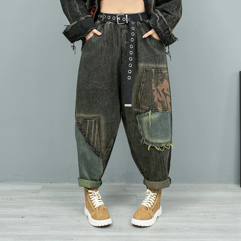 Blue Moon Fashion  Denim Print Contrast Color HF Two-piece Set