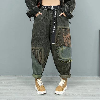 Blue Moon Fashion  Denim Print Contrast Color HF Two-piece Set
