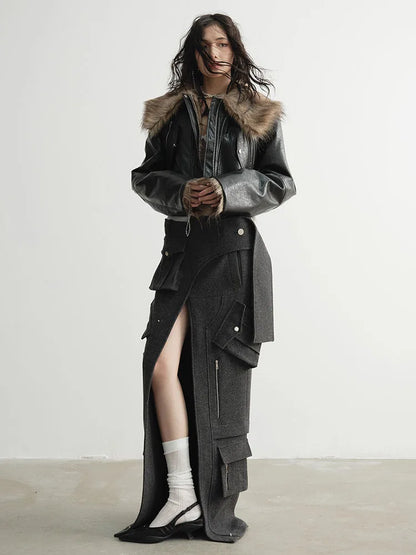 Double Wear Faux Fur Leather Jacket