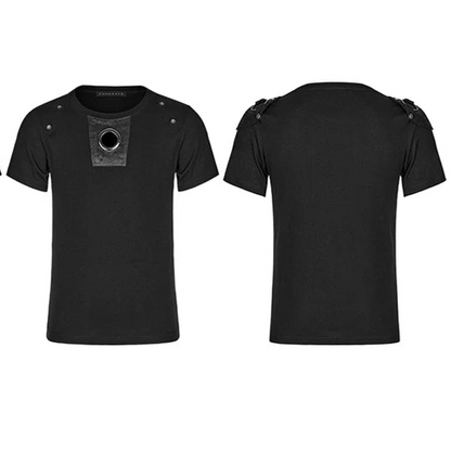 Men's  Distinctive Cracked Leather Knit T-shirt