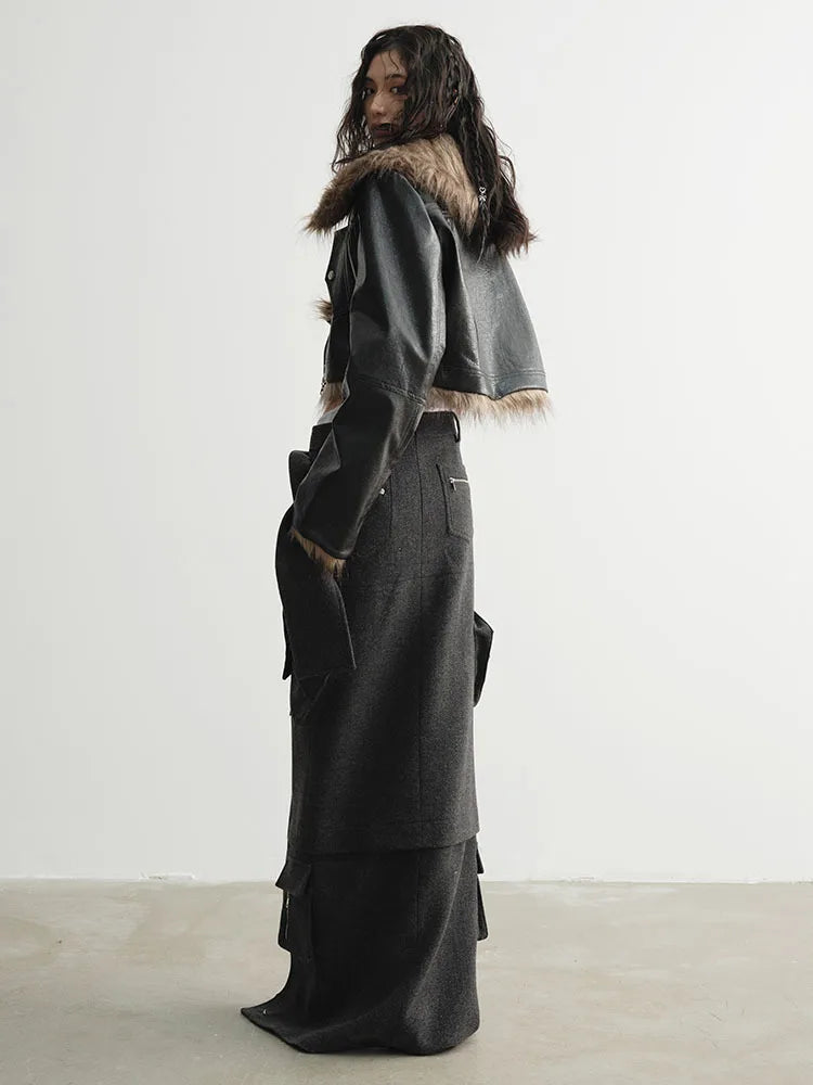 Double Wear Faux Fur Leather Jacket