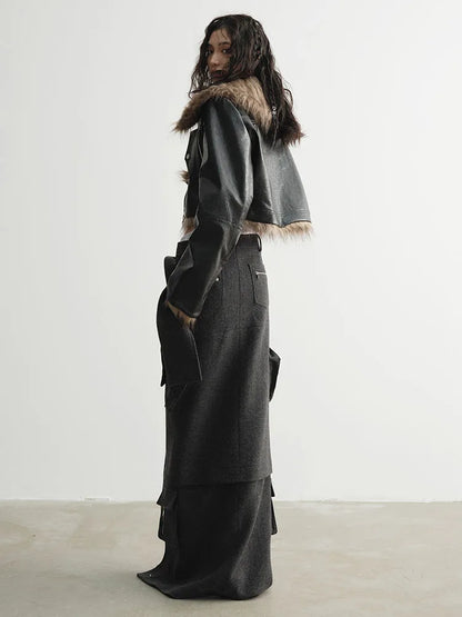Double Wear Faux Fur Leather Jacket