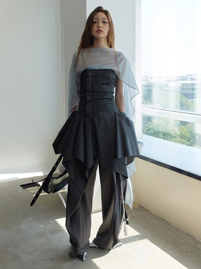 Dark Gray Pleated Long Tank for Women | Blue Moon Fashion House
